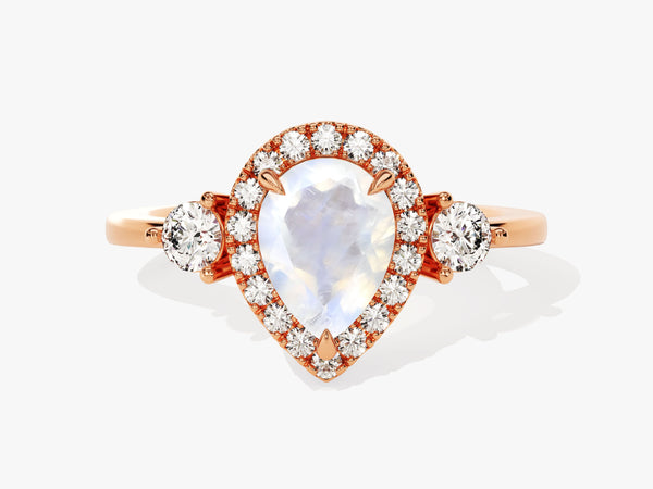 Pear Halo Moonstone Engagement Ring with Moissanite Sidestones