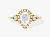 Pear Halo Moonstone Engagement Ring with Moissanite Sidestones