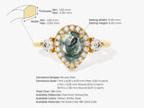 Pear Halo Moss Agate Engagement Ring with Moissanite Sidestones