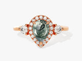 Pear Halo Moss Agate Engagement Ring with Moissanite Sidestones