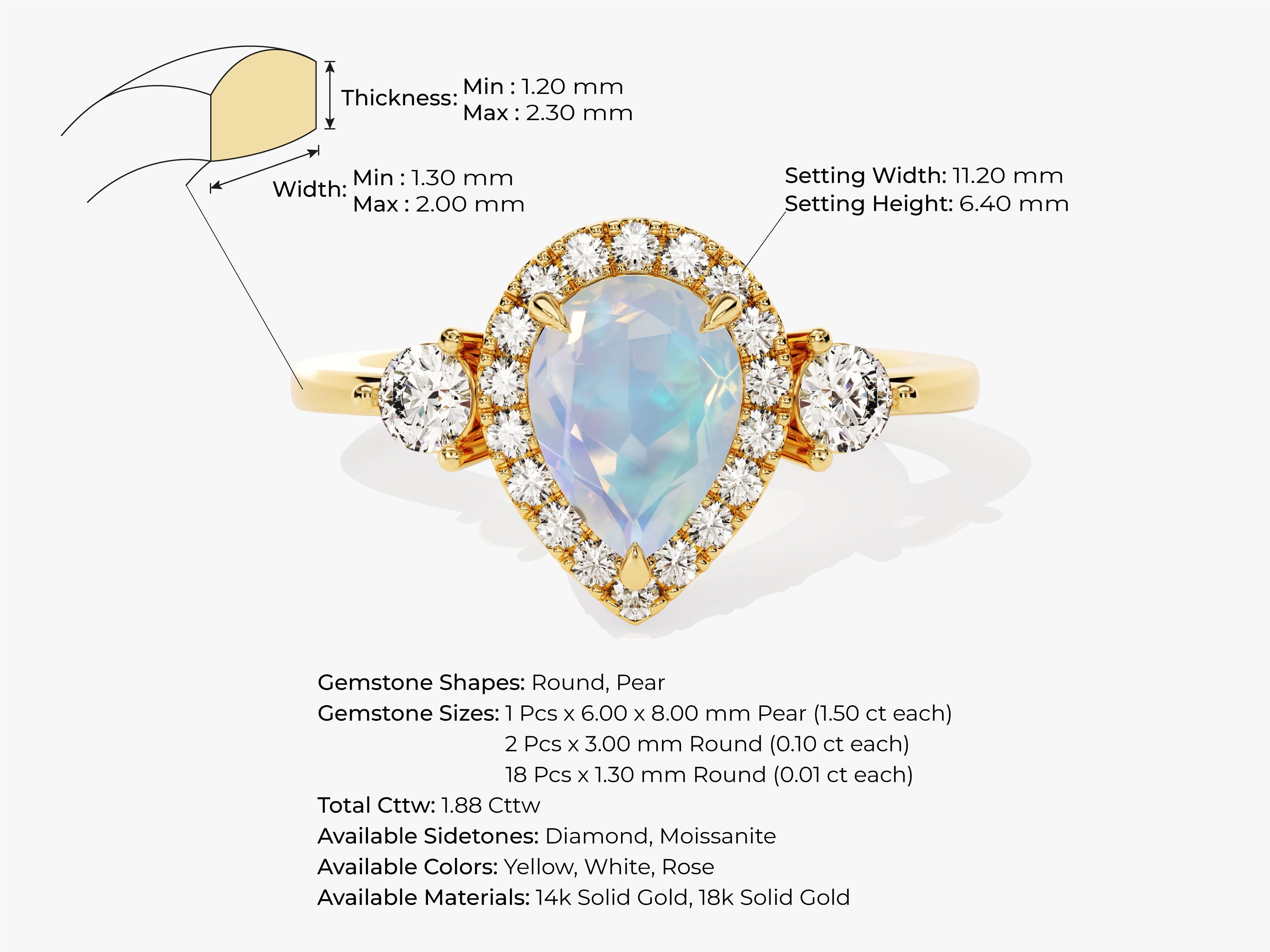 Pear Halo Opal Engagement Ring with Moissanite Sidestones