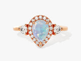 Pear Halo Opal Engagement Ring with Moissanite Sidestones