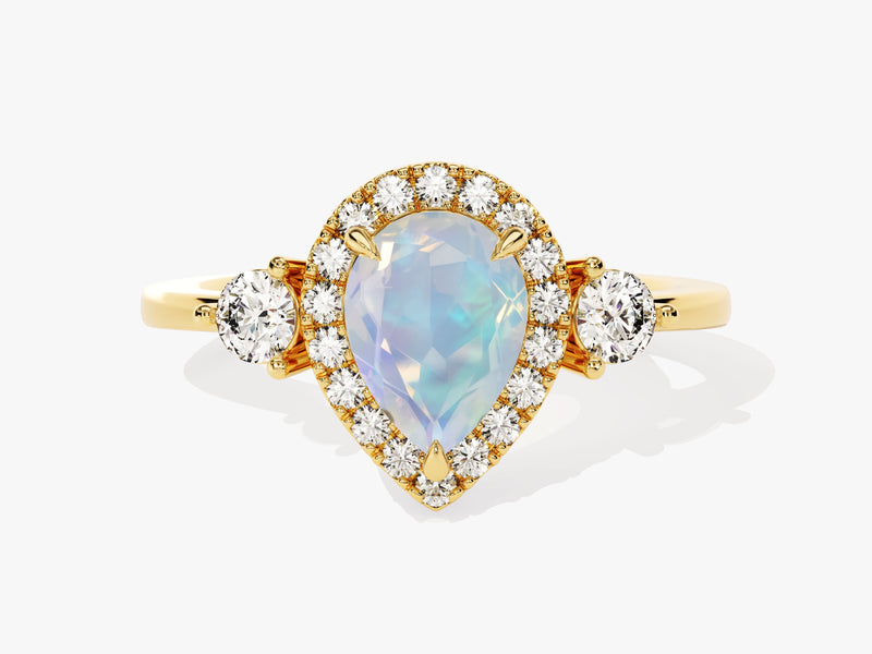 Pear Halo Opal Engagement Ring with Moissanite Sidestones