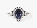 Pear Halo Blue Sandstone Engagement Ring with Moissanite Sidestones