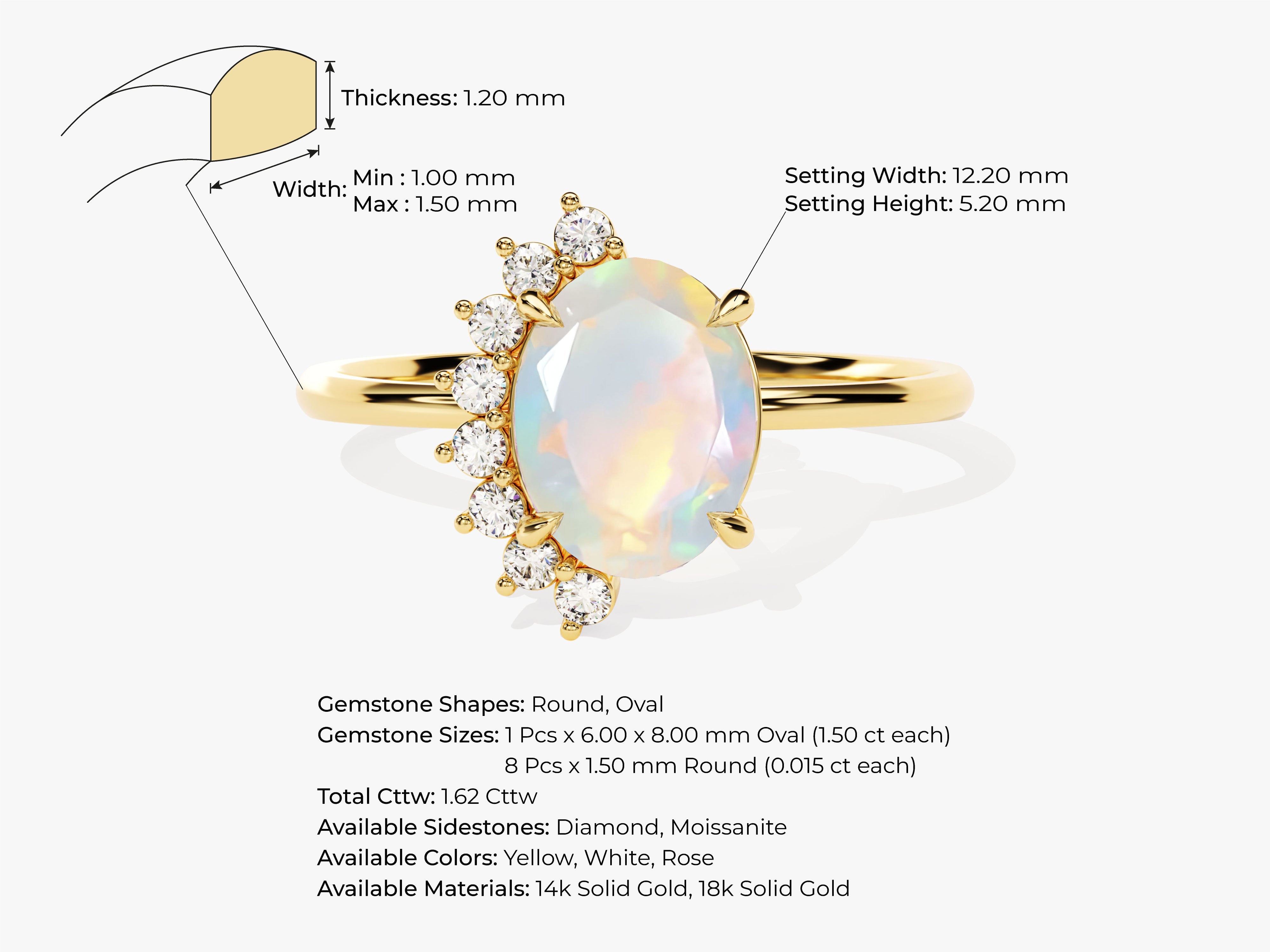 Oval Opal Engagement Ring with Round Moissanite Sidestones