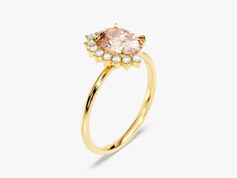 Oval Cut Peach Morganite Engagement Ring with Round Moissanites