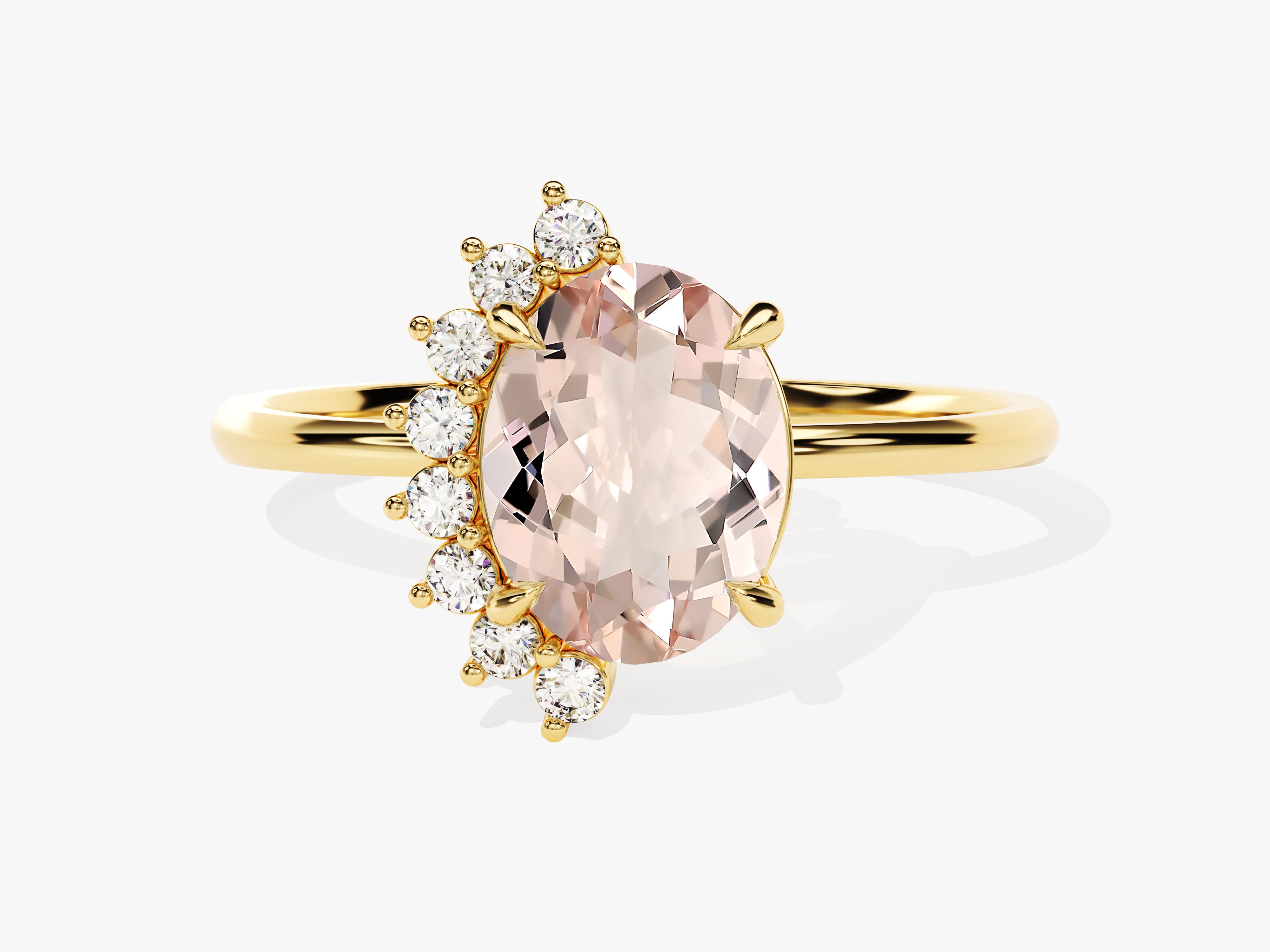 Gold ring with oval morganite and diamond accents