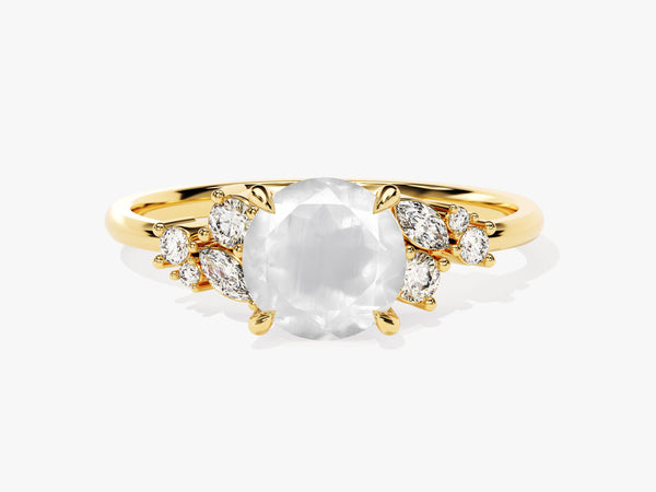 Round Moonstone Engagement Ring with Moissanite Cluster