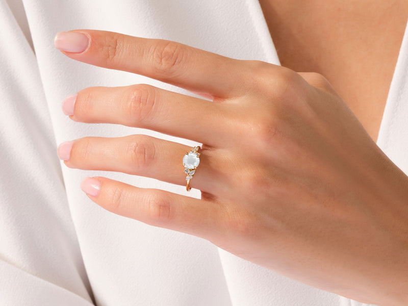 Round Moonstone Engagement Ring with Moissanite Cluster