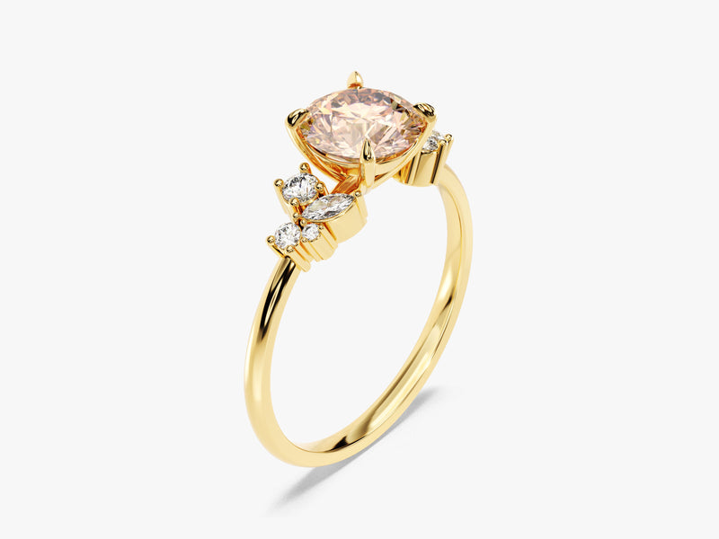 Cluster Accent Round Cut Peach Morganite Engagement Ring
