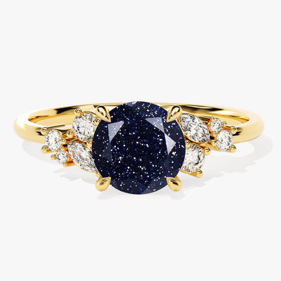 Round Blue Sandstone Engagement Ring with Moissanite Cluster