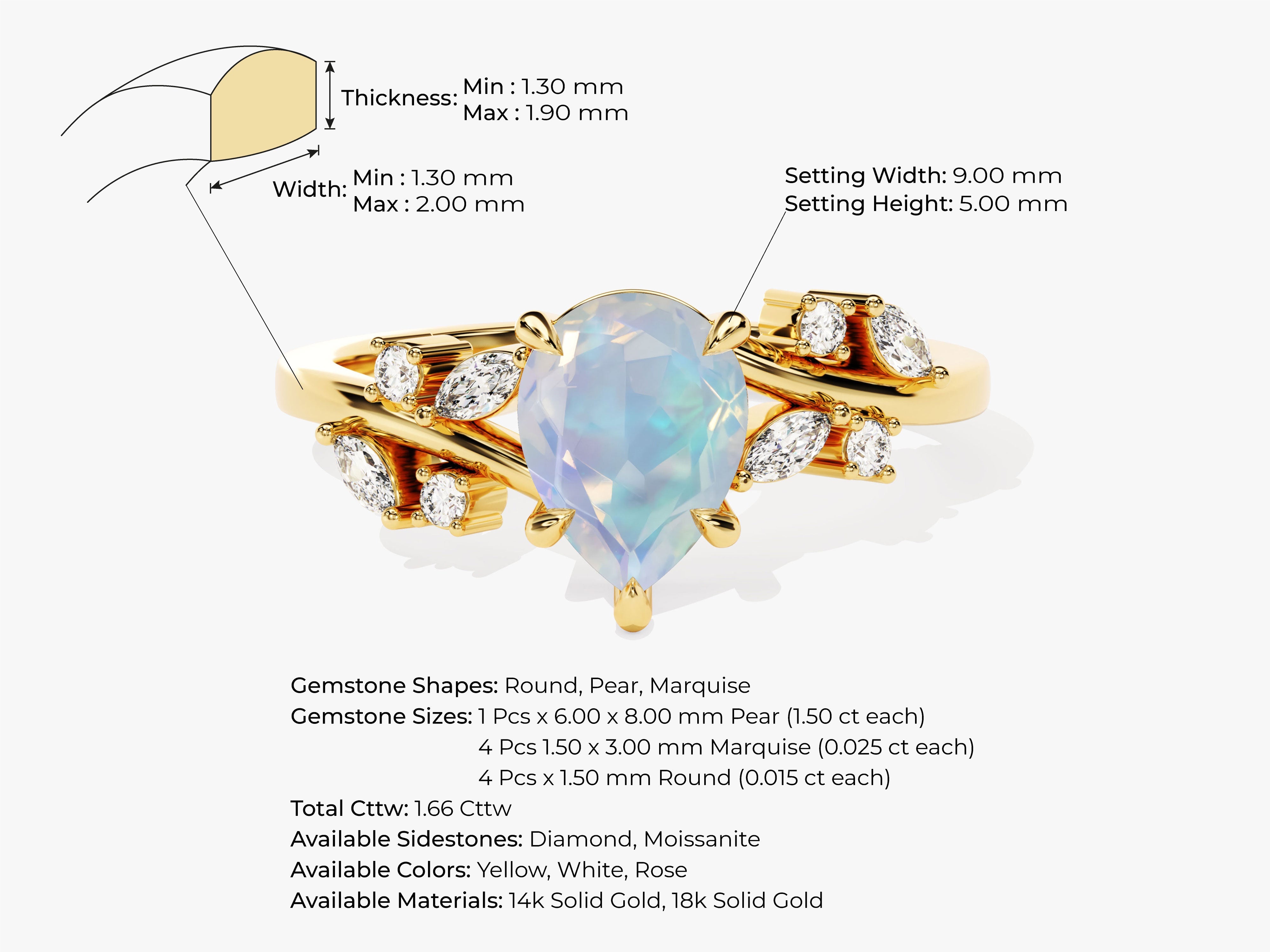 Pear Opal Engagement Ring with Moissanite Cluster