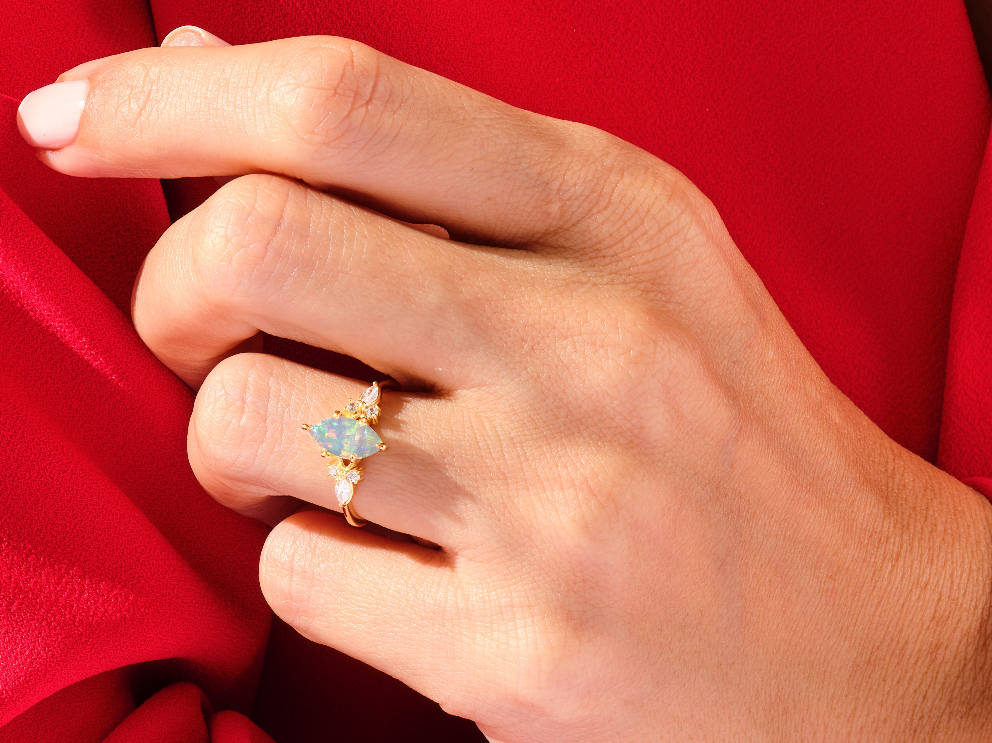 Marquise Opal Engagement Ring with Moissanite Cluster