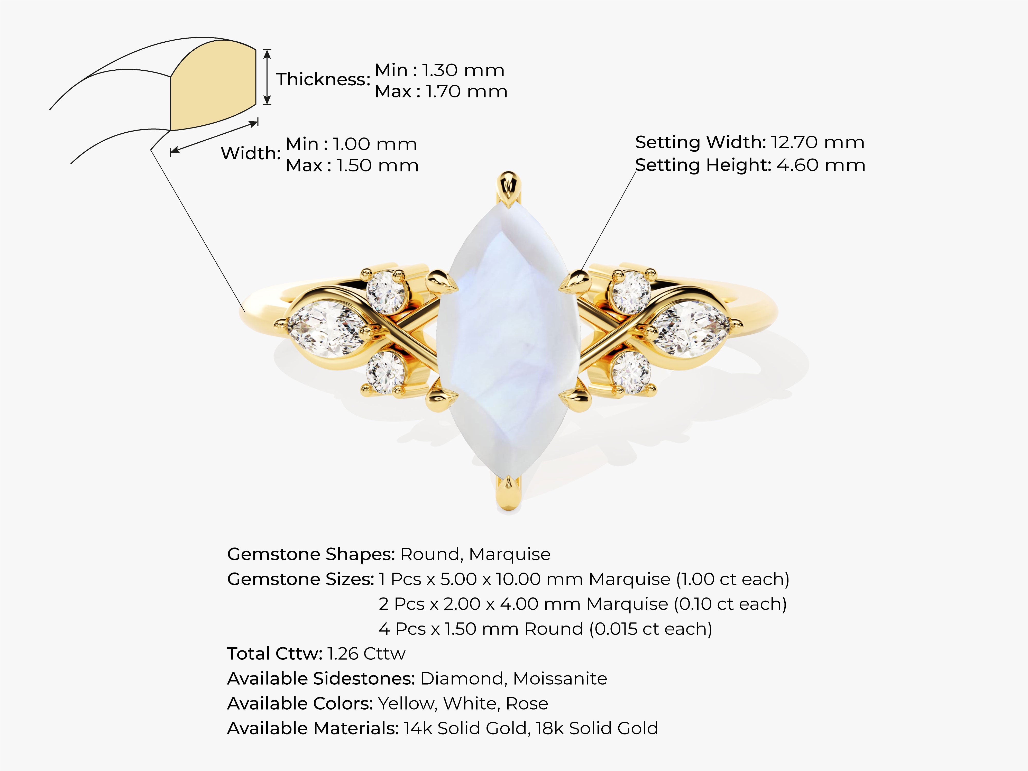 Marquise Moonstone Engagement Ring with Moissanite Cluster