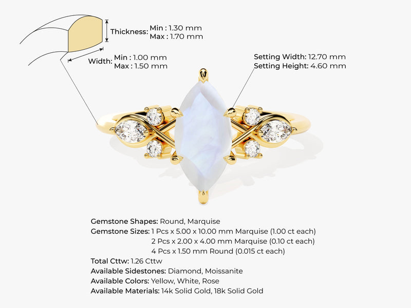 Marquise Moonstone Engagement Ring with Moissanite Cluster