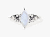 Marquise Moonstone Engagement Ring with Moissanite Cluster
