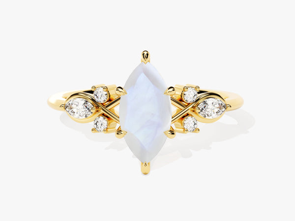 Marquise Moonstone Engagement Ring with Moissanite Cluster
