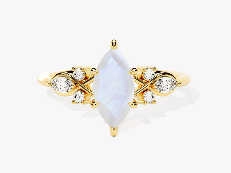 Marquise Moonstone Engagement Ring with Moissanite Cluster