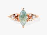 Marquise Moss Agate Engagement Ring with Moissanite Cluster