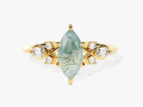 Marquise Moss Agate Engagement Ring with Moissanite Cluster
