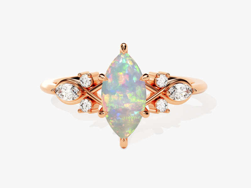 Marquise Opal Engagement Ring with Moissanite Cluster