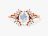 Oval Moonstone Engagement Ring with Moissanite Cluster