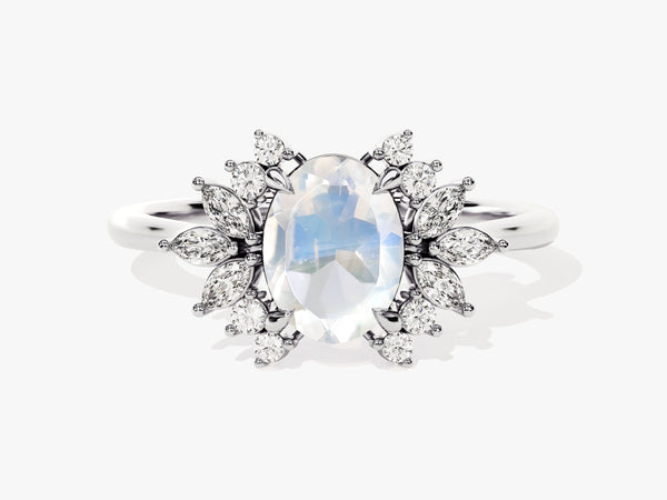 Oval Moonstone Engagement Ring with Moissanite Cluster