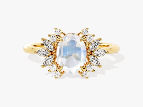 Oval Moonstone Engagement Ring with Moissanite Cluster