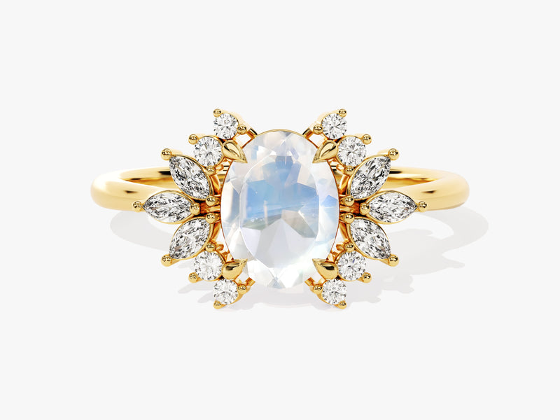 Oval Moonstone Engagement Ring with Moissanite Cluster