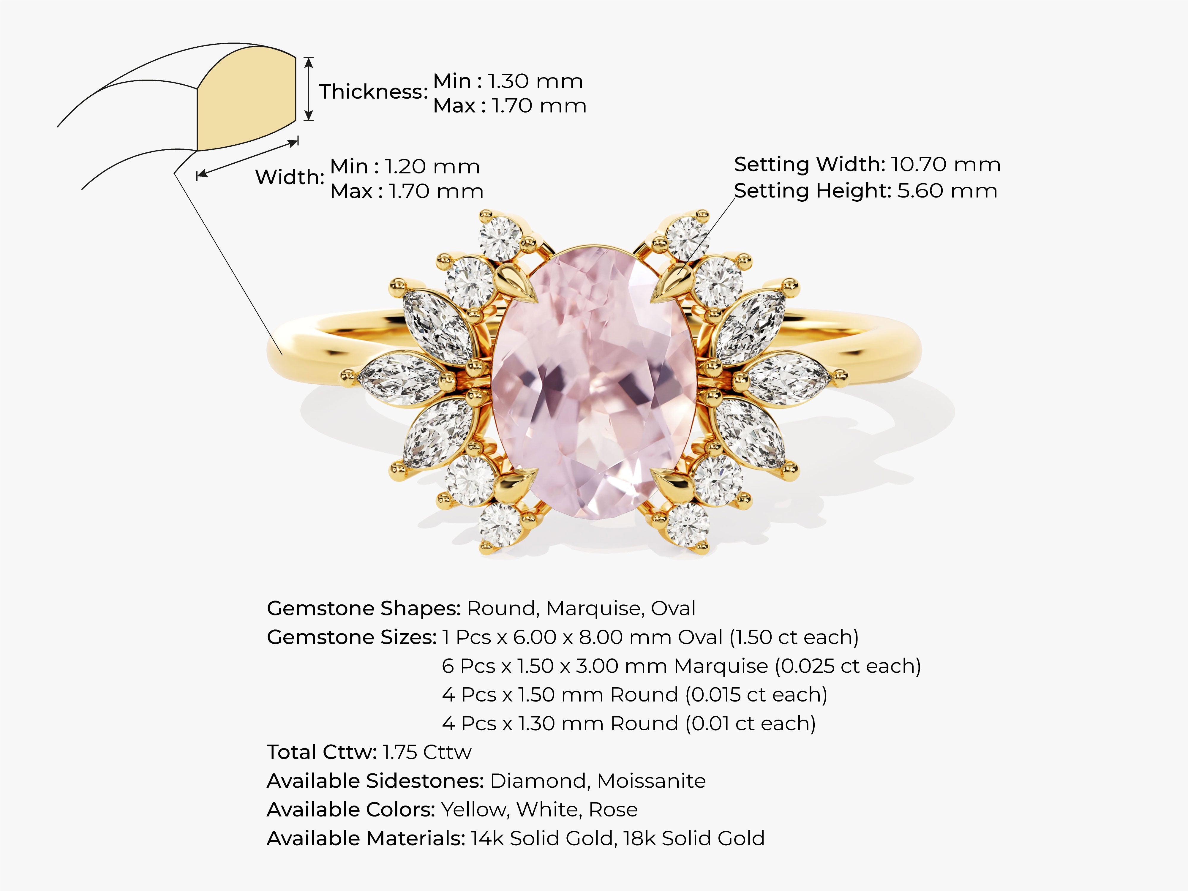 Oval Cut Peach Morganite Engagement Ring with Moissanite Cluster