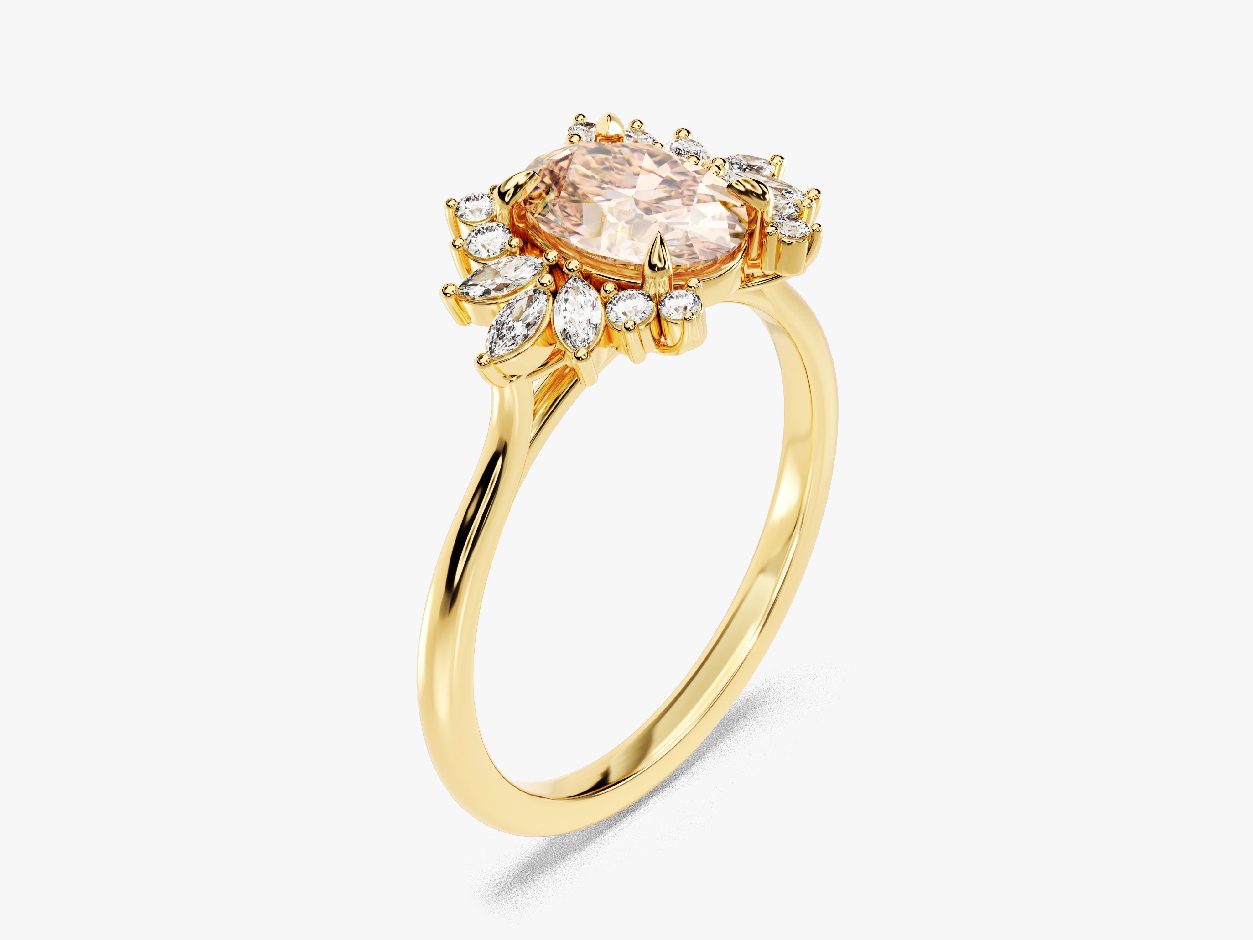 Oval Cut Peach Morganite Engagement Ring with Moissanite Cluster