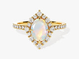 Oval Halo Opal Engagement Ring with Moissanite Sidestones
