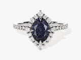 Oval Halo Blue Sandstone Engagement Ring with Moissanite Sidestones