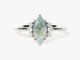 Marquise Moss Agate Engagement Ring with Round Moissanite Sidestones