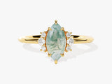 Marquise Moss Agate Engagement Ring with Round Moissanite Sidestones