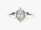 Marquise Opal Engagement Ring with Round Moissanite Sidestones
