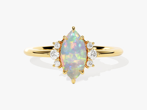 Marquise Opal Engagement Ring with Round Moissanite Sidestones
