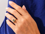 Long Hexagon Moss Agate Engagement Ring with Marquise Moissanite Sidestones