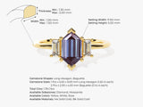 Long Hexagon Lab Alexandrite Engagement Ring with Baguette Moissanite Sidestones