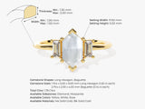 Long Hexagon Moonstone Engagement Ring with Baguette Moissanite Sidestones
