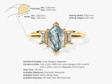 Long Hexagon Moss Agate Engagement Ring with Baguette Moissanite Sidestones
