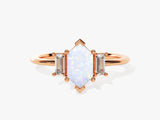 Long Hexagon Opal Engagement Ring with Baguette Moissanite Sidestones