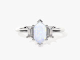 Long Hexagon Opal Engagement Ring with Baguette Moissanite Sidestones