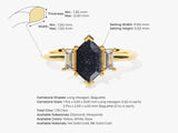 Long Hexagon Blue Sandstone Engagement Ring with Baguette Moissanite Sidestones