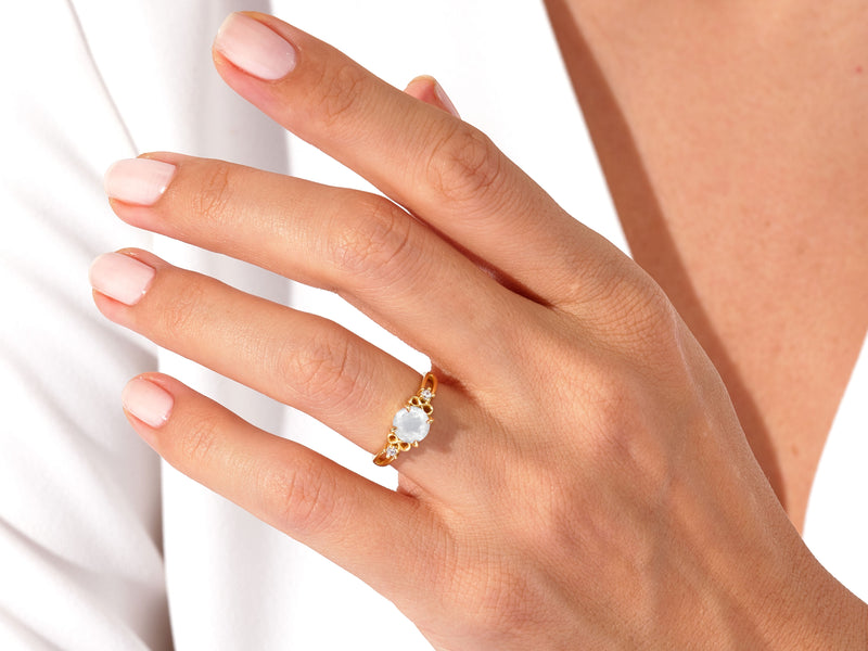 Art Deco Moonstone Engagement Ring with Moissanite Sidestones