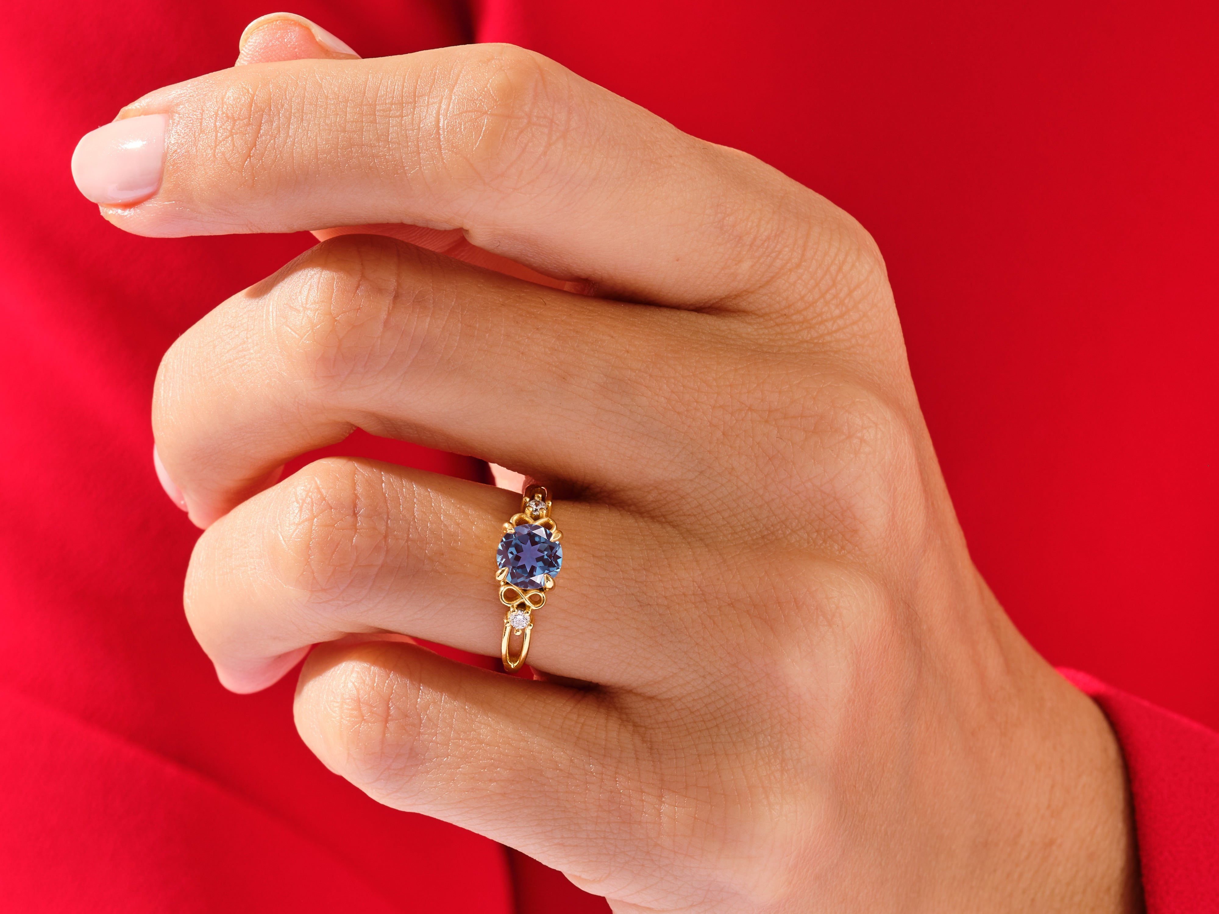 Art Deco Lab Alexandrite Engagement Ring with Moissanite Sidestones