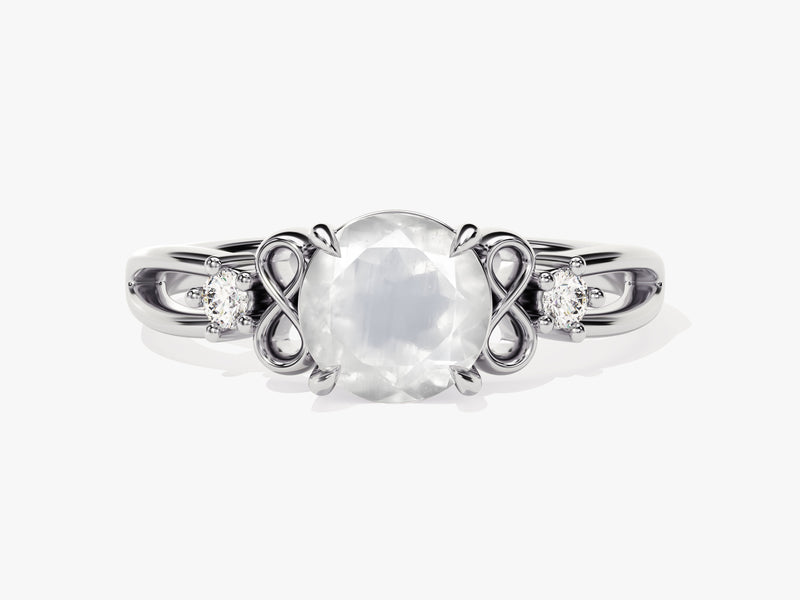 Art Deco Moonstone Engagement Ring with Moissanite Sidestones