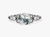 Art Deco Moss Agate Engagement Ring with Moissanite Sidestones