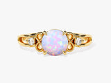 Art Deco Opal Engagement Ring with Moissanite Sidestones