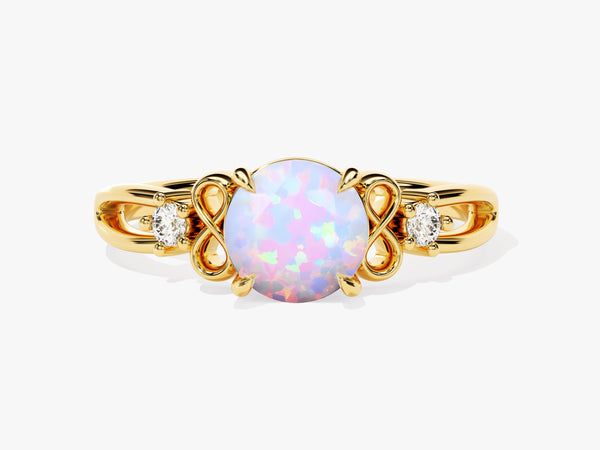 Art Deco Opal Engagement Ring with Moissanite Sidestones